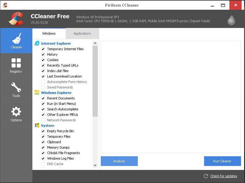 CCleaner - Welcome Screen